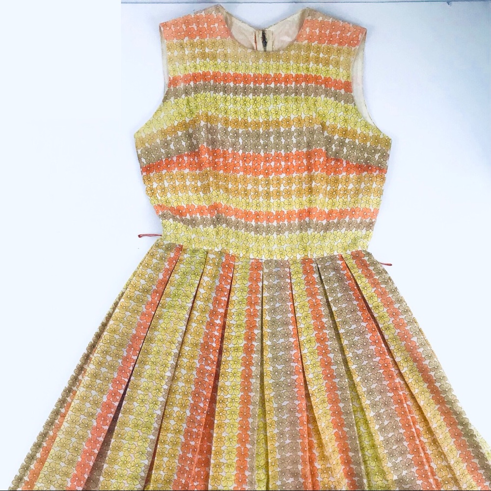 Vintage Metal Zip Pastel Floral Sundress Midi Dress XS S